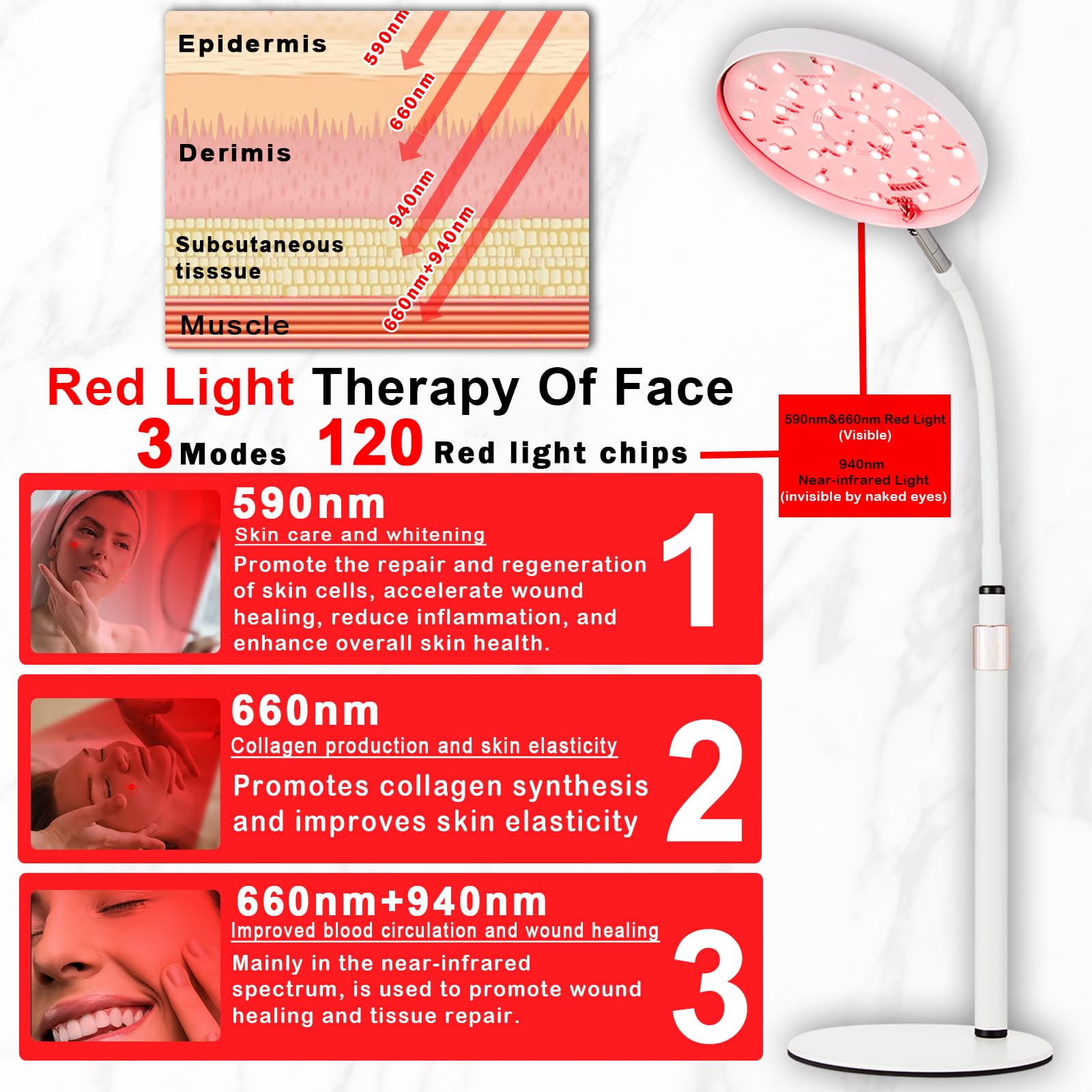 Akarishin Red Light Therapy Lamp for Face- Facial and Body Treatment with Adjustable Height Stand